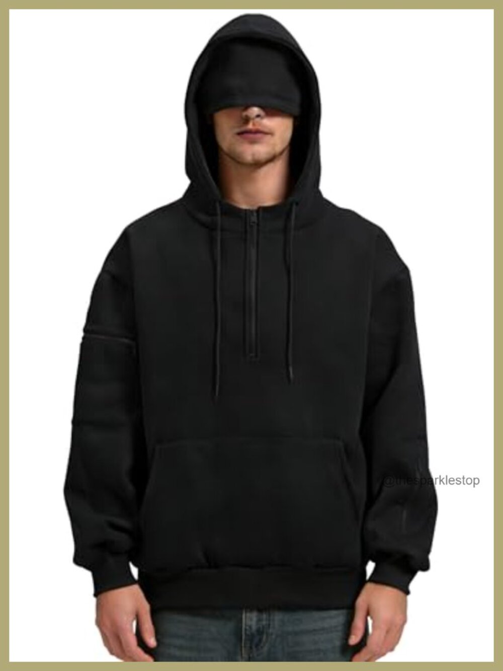 Quarter Zip Travel Hoodie Built In Eye Mask Zippered Wrist Pockets Fleece